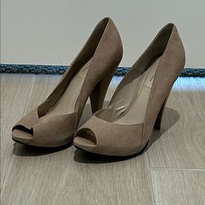 MIA Tan Peep-Toe Heels